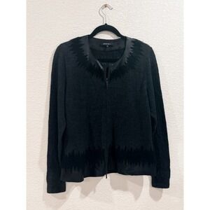 Lafayette 148 NY Medium jacket Black 100% Wool Zipper Leather Accents